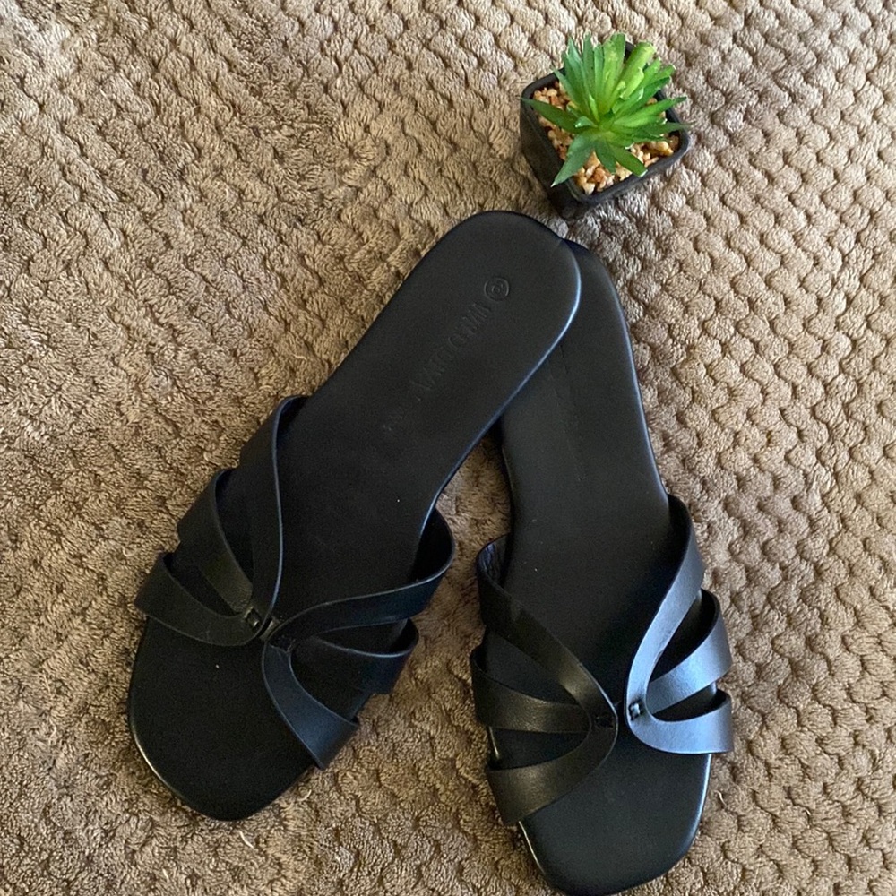 Black Slip On Sandals
